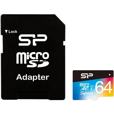 Silicon Power atmiņas karte microSDXC 64GB Superior UHS-I U1 + adapteris