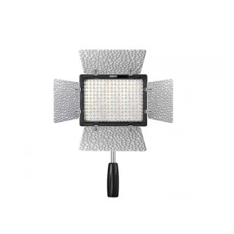 Yongnuo YN-160 III LED šviesa su reguliuojama spalvos temperatūra 3200K-5500K, viršutinė dalis su išsklaidytomis plokštelėmis ir įmontuota LED matrica