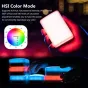 Aputure AL-MC RGBWW mini kameros LED šviesa su HSI spalvų režimu, demonstruojanti ryškų RGBWW apšvietimą ir palaikanti belaidį įkrovimą, su įmontuotais magnetais ir silikono sklaidytoju, tinkanti įvairiems tvirtinimams ir švelni