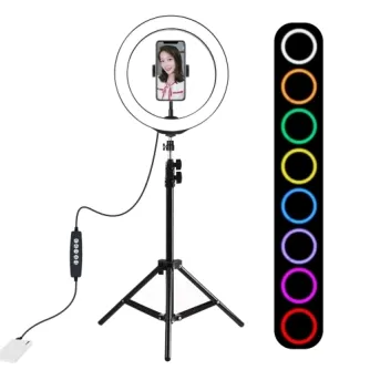 Ring Light - Puluz 26cm RGBW LED Ring Vlogging Video Light + Tripod Mount 1,1m PKT3044 - buy today in store and with delivery