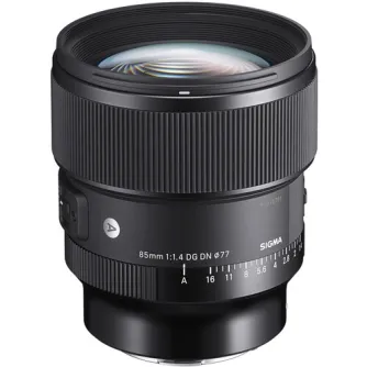 Sigma 85mm f/1.4 DG DN meninis objektyvas Sony E-mount su beklikiniu diafragmos žiedu ir apsaugota konstrukcija, priekinis vaizdas su 11 lapų apvalia diafragma