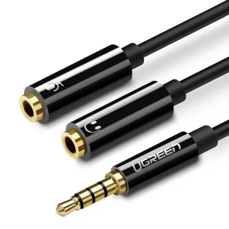 Mikrofonu aksesuāri - UGREEN AV141 3.5mm M-to-2F 3.5mm Splitter 20cm Black ABS - perc šodien veikalā un ar piegādi