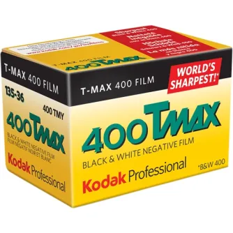 Kodak profesionali juoda-balta fotografijos juosta T-MAX 400 ISO 35 mm, 36 kadrai, originalioje pakuotėje su aštrumo ir smulkios grūdėtumo emulijos detalėmis