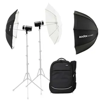 Zibspuldzes ar akumulatoru - Godox AD300PRO 2 flashes backpack kit with umbrellas and softbox - perc šodien veikalā un ar piegādi