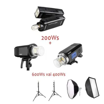 Studijas zibspuldzes - Godox AD200 + AD400Pro vai AD600 Portatīvo TTL zibspuldžu komplekts MINI noma