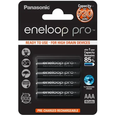 Panasonic Batteries Panasonic eneloop rechargeable battery pro AAA 930 4BP BK-4HCDE/4BE
