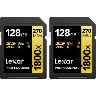 Memory Cards - LEXAR Pro 1800x SDXC U3 (V60) UHS-II R270/W180 128GB - 2 pack - buy today in Master Foto store and with delivery Best choise selected by experts