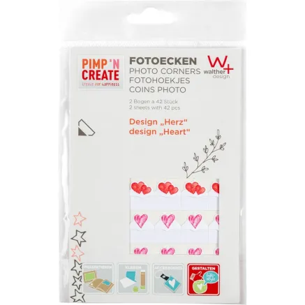 WALTHER PHOTO CORNERS HEART DESIGN 2 SHEETS OF 42 PCS FE084H