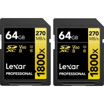 Memory Cards - LEXAR Pro 1800x SDXC U3 (V60) UHS-II R270/W180 64GB - 2pack - quick order from manufacturer Best choise selected by experts