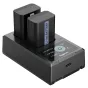 SmallRig NP-FW50 dvigubo baterijų įkrovimo įrenginys su dviem ličio jonų baterijomis, USB-A ir USB-C sąsajomis bei LCD ekranu realaus laiko krovimo būklės stebėjimui