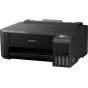 Juodas Epson EcoTank L8180 spausdintuvas su matomomis rašalo talpyklomis, pažymėtoms BK, Y, M, C, galiniu popieriaus padavimo skyriumi ir valdymo pultu su maitinimo mygtuku.