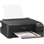 Epson EcoTank L8180 A3+ rašalinis spausdintuvas su Wi-Fi, juodas korpusas, priekinis vaizdas, rodantis rašalo buteliukus ir spalvotą atspausdintą lapą