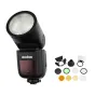 Godox Speedlite V1 blykstė su AK-R1 priedų komplektu, įskaitant apvalią galvą, magnetinį tvirtinimą ir difuzinį kamuolį, medaus korio filtrą, snoot, spalvotus filtrus ir atspindį.