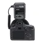 Godox ML-150II makro ring flashe su reguliuojamu ryškumu ir difuzoriumi, montuojama ant DSLR kameros su susuktas kabeliu