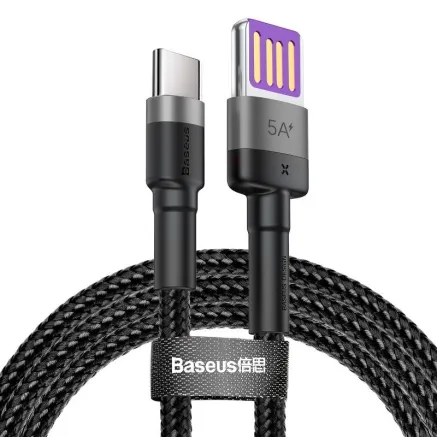 Baseus Cafule USB-C Cable Huawei SuperCharge, QC 3.0, 5A 1m (Black+Gray) CATKLF-PG1