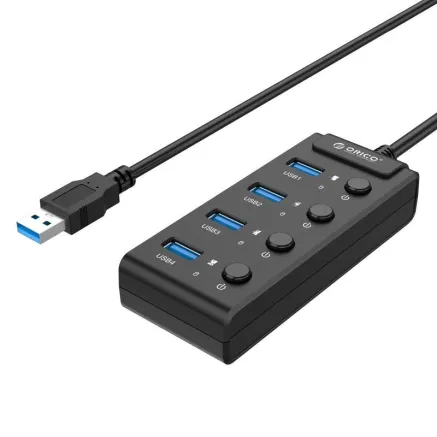 Orico USB 3.0. Hub with switches, 5x USB (black) W9PH4-U3-V1-BK-BP