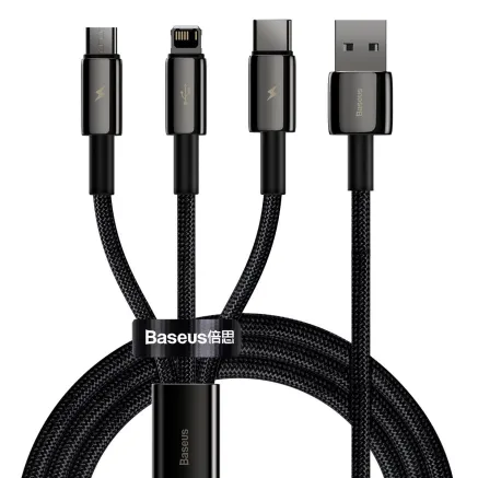 USB cable 3in1 Baseus Tungsten Gold, USB to micro USB / USB-C / Lightning, 3.5A, 1.5m (black) CAMLTWJ-01