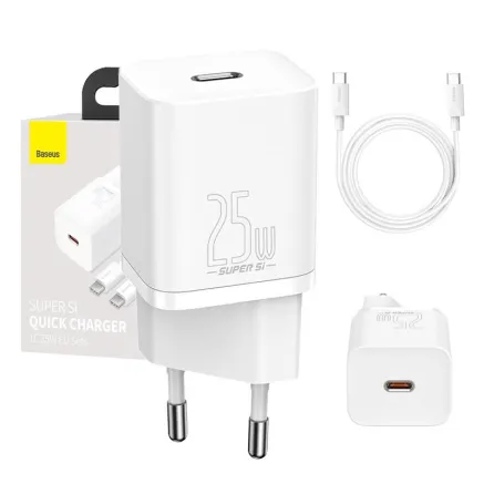 Baseus Super Si Quick Charger 1C 25W with USB-C cable for USB-C 1m (white) 
