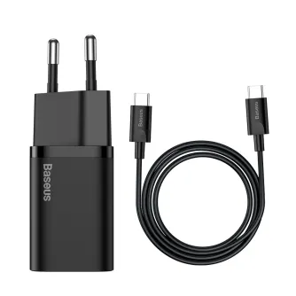 Baterijas, akumulatori un lādētāji - Baseus Super Si Quick Charger 1C 25W with USB-C cable for USB-C 1m (black) - ātri pasūtīt no ražotāja