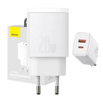 Baterijas, akumulatori un lādētāji - Baseus Compact Quick Charger, USB, USB-C, 20W (white) CCXJ-B02 - ātri pasūtīt no ražotāja