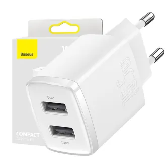 Baterijas, akumulatori un lādētāji - Baseus Compact Quick Charger, 2x USB, 10.5W (white) CCXJ010202 - ātri pasūtīt no ražotāja