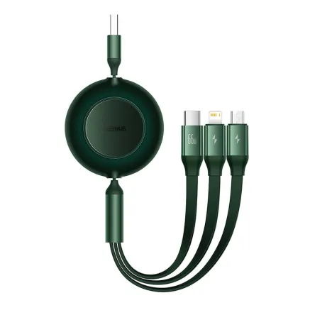 Baseus Bright Mirror 3, USB 3-in-1 cable for micro USB / USB-C / Lightning 66W / 2A 1.1m (Green) CAMJ010106