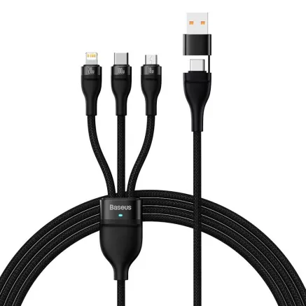 3in1 USB cable Baseus Flash Series 2, USB-C + micro USB + Lightning, 100W, 1.2m (black) CASS030101