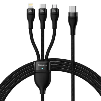 Kabeļi - 3v1 USB kabelis Baseus Flash Series 2, USB-C micro USB Lightning, 100 W, 1,5 m (melns) CASS030201 - ātri pasūtīt no ražotāja