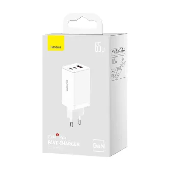 Kabeļi - Wall charger Baseus GaN5 Pro 2xUSB-C + USB, 65W (white) CCGP120202 - ātri pasūtīt no ražotāja