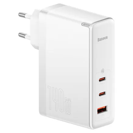 Wall charger Baseus GaN5 Pro 2xUSB-C + USB, 140W (white) CCGP100202