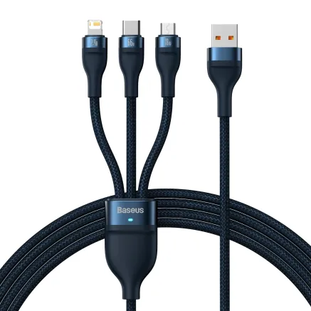 3in1 USB cable Baseus USB 3in1 Baseus Flash Series, USB-C + Micro + Lightning 66W, 1.2m (blue) CASS040003