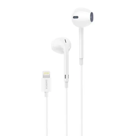 Wired earphones lightning Foneng T28 iPhone (white) T28 iPhone / White