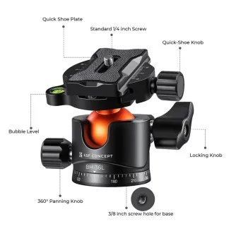 Statīvu galvas - K&F Concept 36mm Tripod Ball Head 360 Degree Rotating Panoramic for monopod - ātri pasūtīt no ražotāja