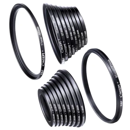 K&F Concept 18 Pieces Filter Ring Adapter Set, Camera Lens Filter Metal Stepping 