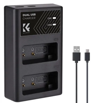 K&F Concept LP-E17 Digital Camera Dual Channel Charger with type c Charging Cable KF28.0008