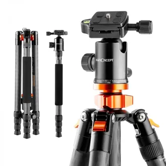 Sortimenta jaunumi - K&F Concept SA284C1 Carbon Fiber Tripod/Monopod Kit with Ball Head KF09.095 - ātri pasūtīt no ražotāja