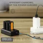K&F Concept NP-FZ100 dvigubo sloto įkroviklis su dviem 2280mAh Sony suderinamomis baterijomis, prijungtas prie 5V 2.1A maitinimo adapterio efektyviam abiejų baterijų įkrovimui