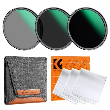 K&F Concept 62MM, 3pcs Professional Lens Filter Kit(ND8+ND64+ND1000)+ Filter Pouch+3pcs*Cleaning Cloth SKU.2045V1