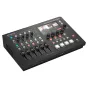 Roland SR-20HD Tiesioginio transliavimo AV mikseris su LCD ekranu, rodančiu tiesioginės transliacijos sąsają, aštuoniais garso įėjimo kanalais, HDMI prievadais, USB-C jungtimi ir maitinimo įėjimu profesionaliam transliavimui.