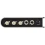 Juodos Roland VC-1-DL dvigubo šaliaus SDI/HDMI konverterio galinis vaizdas su trimis baltais BNC jungtimis, dviem juodais HDMI jungtimis ir USB Type-C jungtimi, su mažomis žaliomis indikacinėmis šviesomis šalia jungčių ir metali