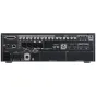 Roland V-1200HD Multi-Format Video Switcher galinė panelė su keliais SDI ir HDMI prievadais, garso jungtimis, maitinimo įvestimi ir ventiliacijos grotelėmis.