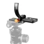 Fotopro X‑Rotator 75 adapteris su oranžiniu reguliavimo mygtuku, sumontuotas ant Fotopro T5 trikojų galvos, su juodu C-formos spaustuku ir greito atlaisvinimo plokšte, leidžiančia greitai keisti orientaciją iš horizontalaus į ve