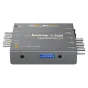 Blackmagic Mini Converter SDI į analogą 4K metalinė korpusas su keliais BNC jungtimis, 12 V įėjimu ir mėlynu LED ekranu su kanalų numeriais