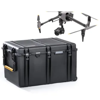 HPRC 2800W kietas dėžės DJI Inspire 3, su skyreliais, rakto užraktu ir slėgio lygiavimo vožtuvu, šalia DJI Inspire 3 drono su kamera ir keturiais propeleriais su geltonais akcentais. HPRC 2800W kietas dėžės DJI Inspire 3, su skyreliais, rakto užraktu ir slėgio lygiavimo vožtuvu, šalia DJI Inspire 3 drono su kamera ir keturiais propeleriais su geltonais akcentais.