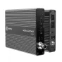 Kiloview MG300 V2 4K NDI-HX į SDI/HDMI dekodorius - Priekinis ir galinis kompaktiško medijos šaltinio konverterio vaizdas su HDMI, Ethernet ir garso sąsajomis.