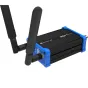 Kiloview HD 3G-SDI beplėštingas NDI (N1) su juodu korpusu, mėlynais akcentais, dviem antenomis, USB prievadu ir HDMI išvestimi. Yra tekstas 'NDI WIRELESS ENCODER', tvirtinimo varžtai ir ventiliacijos angos.