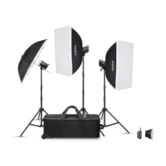 Profesionalus Godox MS200V D Trio Studio Flash Kit su softboxais, skėčiu ir nešiojama krepšiu portatyviam studijos apšvietimui