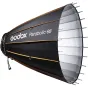 Godox Parabolinis reflektorius Zoom Box P68Kit su sulankstomu dizainu ir reguliuojamais strypas, juodos spalvos su oranžiniais akcentais ir sidabriniu vidumi, puikiai tinka profesionaliems apšvietimo sprendimams.