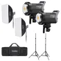 Godox Litemons LA200Bi bi-kolorinių LED šviestuvai su softbox'ais ir reguliuojamais stovais profesionaliai fotografijai ir videografijai