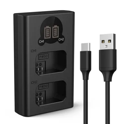 K&F Concept NP-FW50 Digital Camera Dual LED Display Screen chargerSupports Micro USB and Type-C charging KF28.0009V1